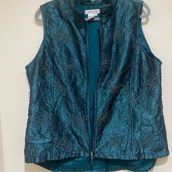 Women’s Coldwater Creek Brand Metallic Green Floral Zip-Up Lightweight Vest S: L - Picture 4 of 13